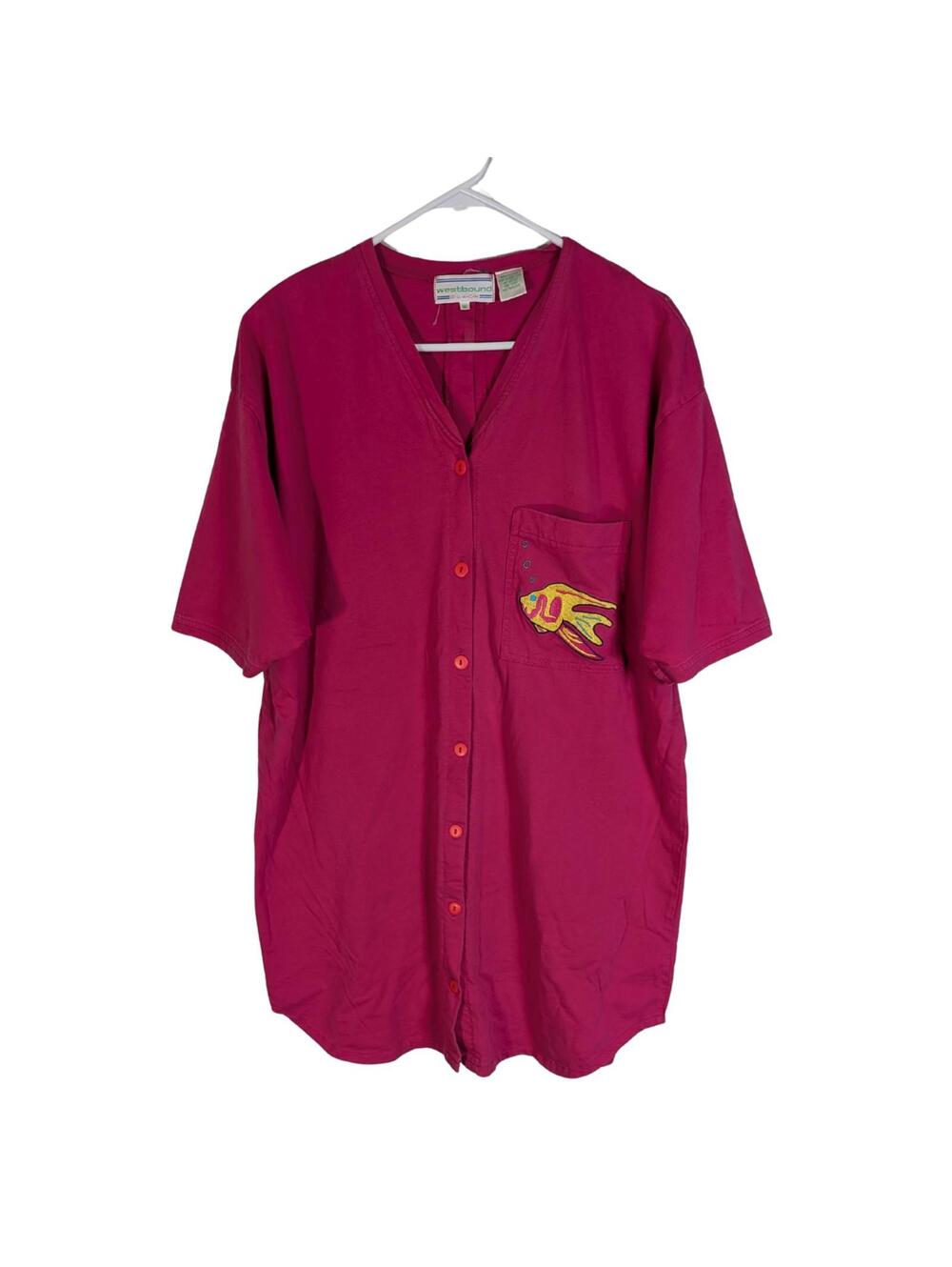 Vintage 1990s Westbound Beach Button Down Shirt – Fish Embroidery – Size XL
